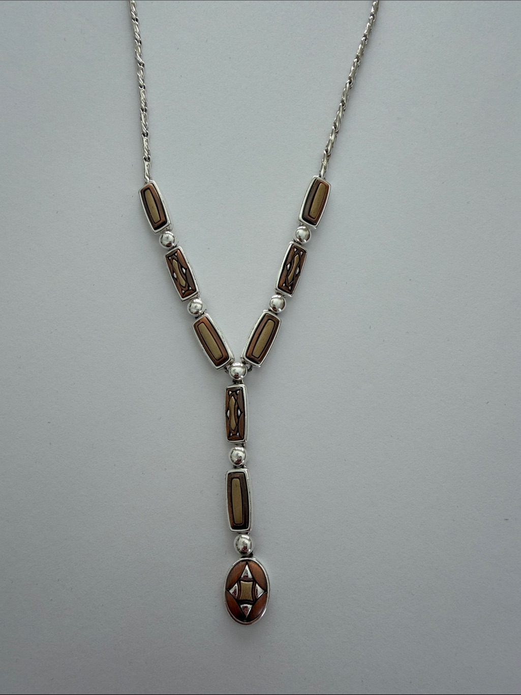 Vintage Liz Claiborne SilverTone Necklace With Brown Inlay Accents